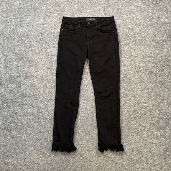 Just Black Denim Jeans Womens 25 Straight Fringe Raw Hem Mid Rise Zip Stretch - Picture 2 of 11